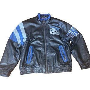 Starter Dallas Cowboys Genuine Leather Coat Black Blue Gray
